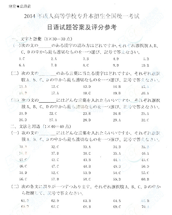 2014年成考专升本日语考试真题及答案10